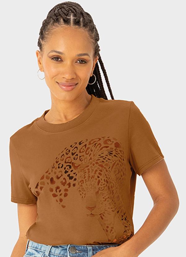 Enfim - Camiseta Feminina Slim Onça Marrom