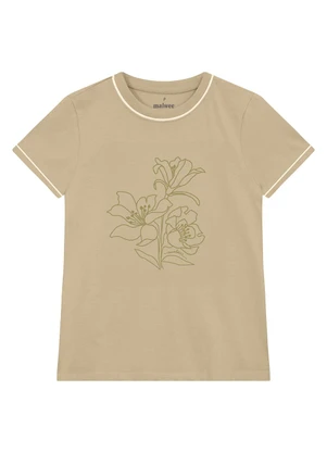 Malwee - Camiseta Floral em Puff Areia - MALWEE