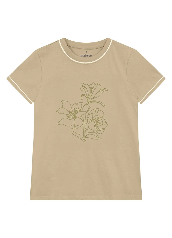 Malwee - Camiseta Floral em Puff Areia