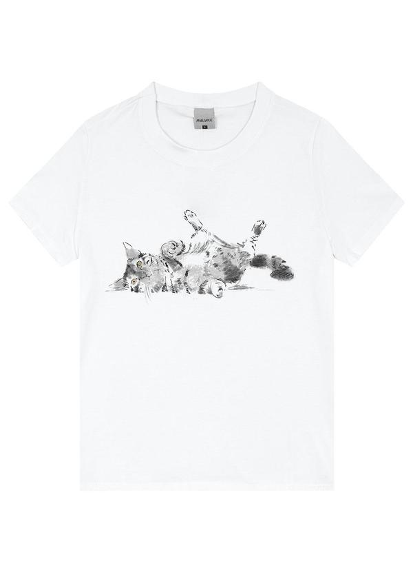 Malwee - Camiseta Gatinho em Malha Branco