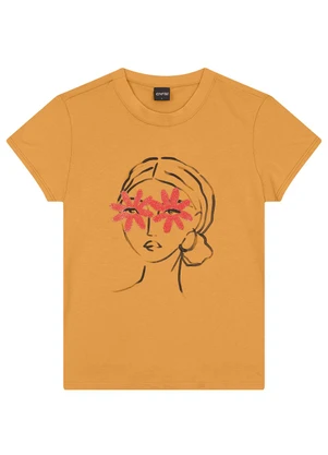 Enfim - Camiseta Ilustração com Foil Amarelo Mostarda - ENFIM