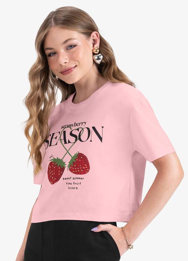Minty - Camiseta Juvenil Manga Curta em Meia Malha Rosa