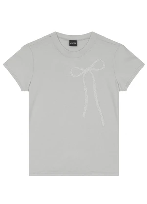 Enfim - Camiseta Laço com Foil Cinza Claro - ENFIM