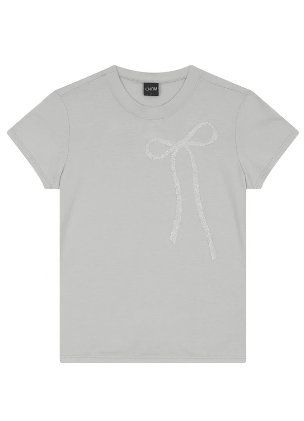 Enfim - Camiseta Laço com Foil Cinza Claro