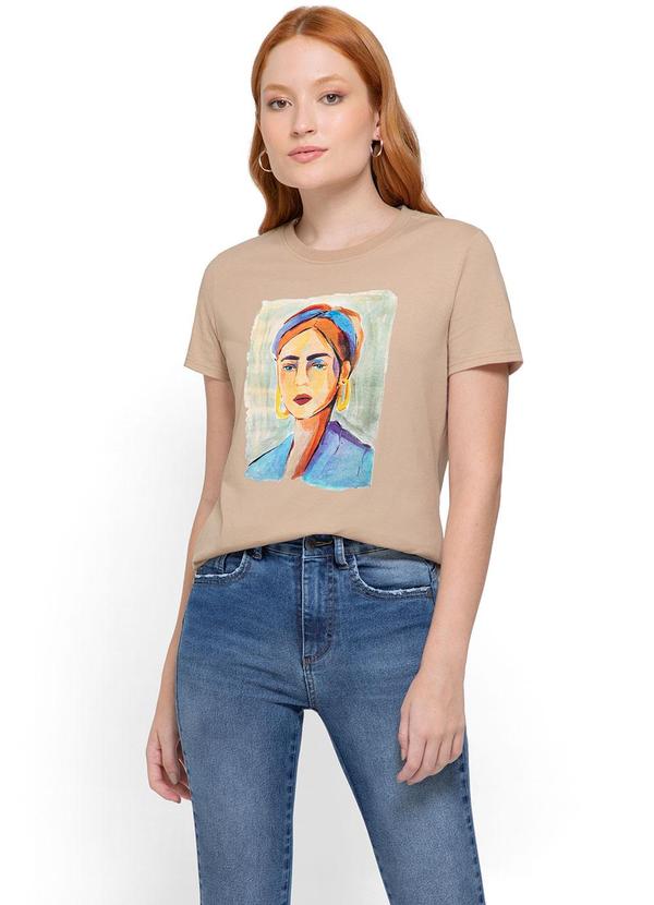 Enfim - Camiseta Nude Feminina Slim Pintura