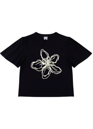 Malwee - Camiseta Orquídea em Malha Preto - MALWEE