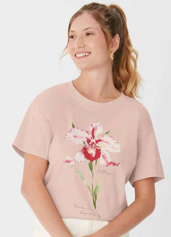 Malwee - Camiseta Orquídea em Malha Rosê