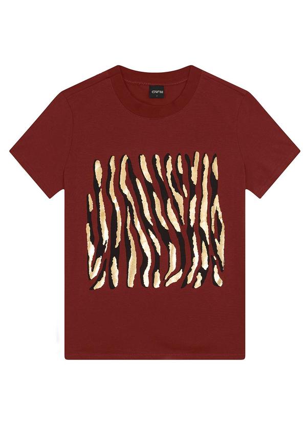 Enfim - Camiseta Slim Animal Print Bordô 3
