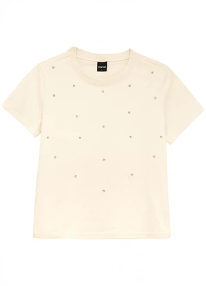Enfim - Camiseta Slim com Rebites Off White - ENFIM