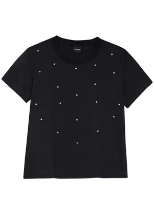 Enfim - Camiseta Slim com Rebites Preto - ENFIM