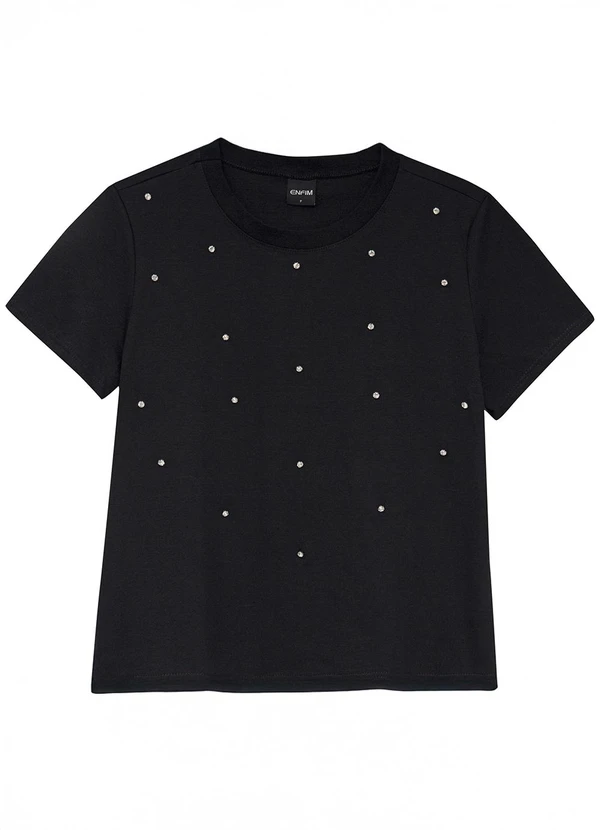 Enfim - Camiseta Slim com Rebites Preto