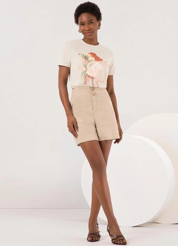 Lunender - Camiseta Slim D com Estampa Localizada Bege 3