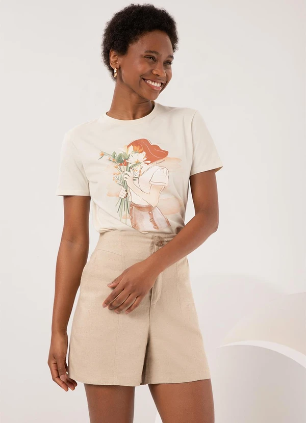 Lunender - Camiseta Slim D com Estampa Localizada Bege 5