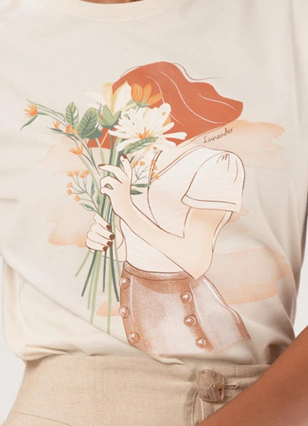 Lunender - Camiseta Slim D com Estampa Localizada Bege 6