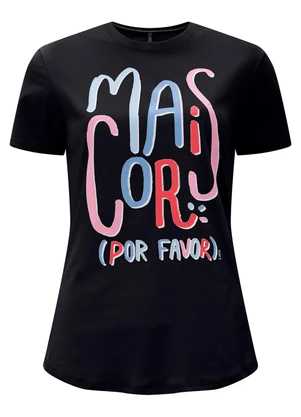 Lunender - Camiseta Slim D em Meia Malha Penteada Preto - LUNENDER