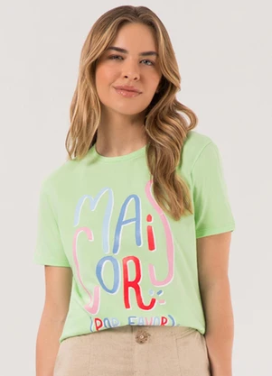 Lunender - Camiseta Slim D em Meia Malha Penteada Verde - LUNENDER