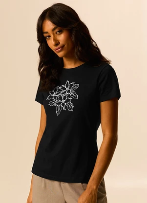 Malwee - Camiseta Slim Floral Preto - MALWEE