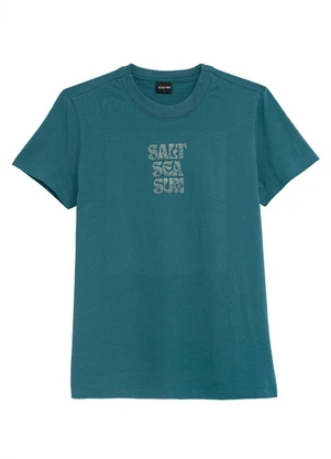 Enfim - Camiseta Slim Salt, Sea, Sun Azul Turquesa - ENFIM
