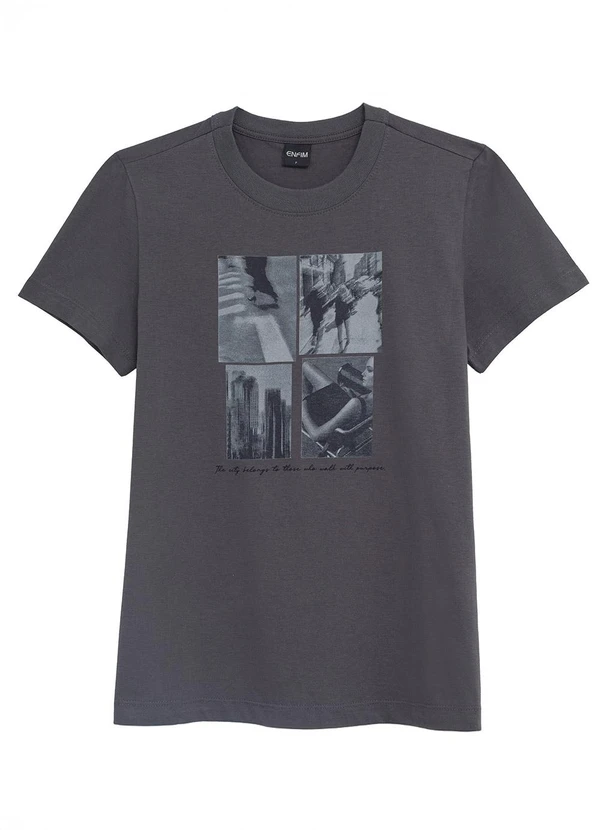 Enfim - Camiseta Slim The City Cinza Chumbo