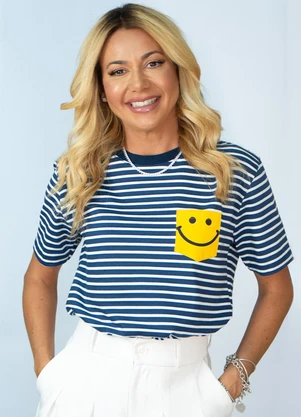 Hiatto Confecção - Camiseta Smile Listras Marinho - HIATTO CONFECÇÃO