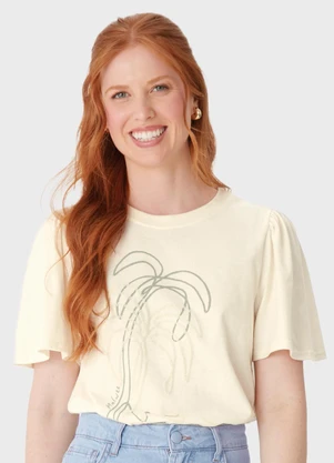 Malwee - Camiseta Tropical em Malha Off White - MALWEE