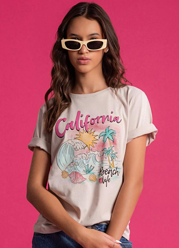 Choyee - T-Shirt Alongada com Estampa Colorida Bege