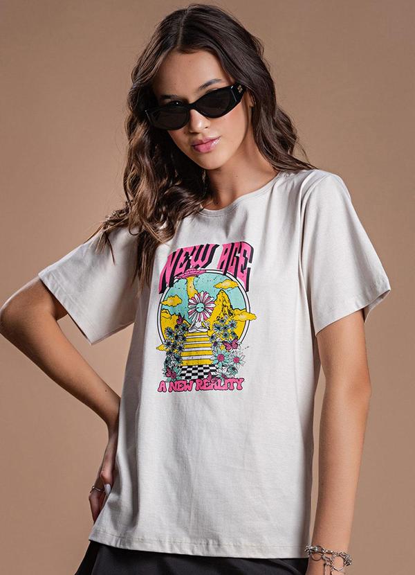 Choyee - T-Shirt Alongada com Estampa Colorida Bege