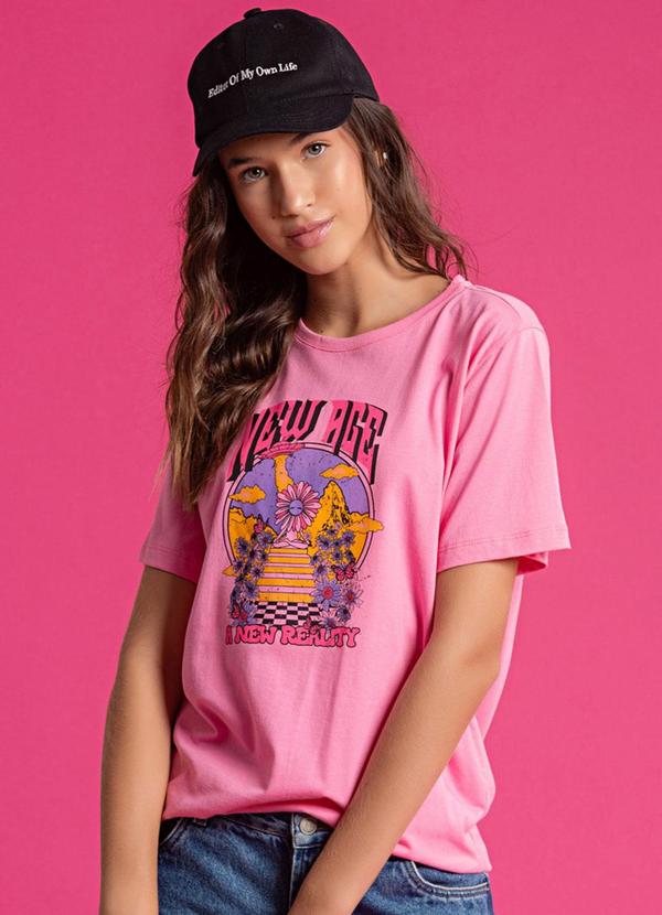 Choyee - T-Shirt Alongada com Estampa Colorida Rosa