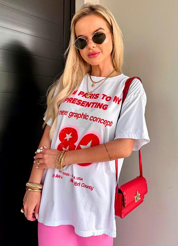 Amo Brand - T-Shirt Alongada Stars Branca