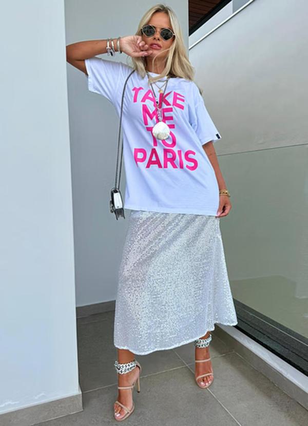 Amo Brand - T-Shirt Alongada Take Me To Paris Branca 2