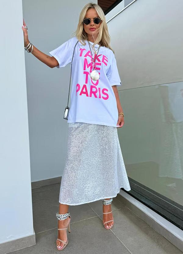 Amo Brand - T-Shirt Alongada Take Me To Paris Branca 4