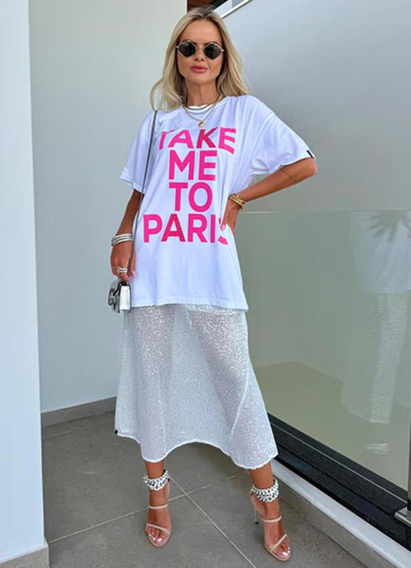 Amo Brand - T-Shirt Alongada Take Me To Paris Branca 5