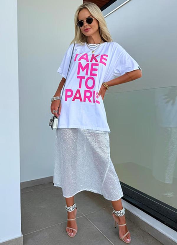 Amo Brand - T-Shirt Alongada Take Me To Paris Branca 6