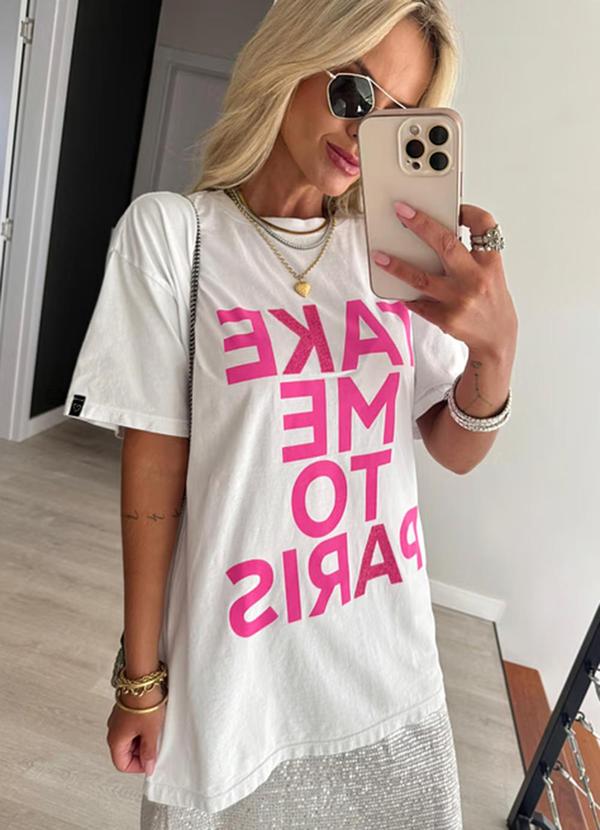 Amo Brand - T-Shirt Alongada Take Me To Paris Branca 7