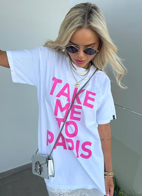 Amo Brand - T-Shirt Alongada Take Me To Paris Branca 8