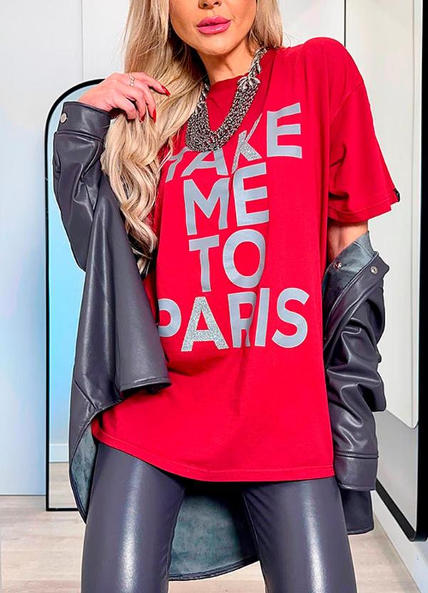 Amo Brand - T-Shirt Alongada Take Me To Paris Cereja 3