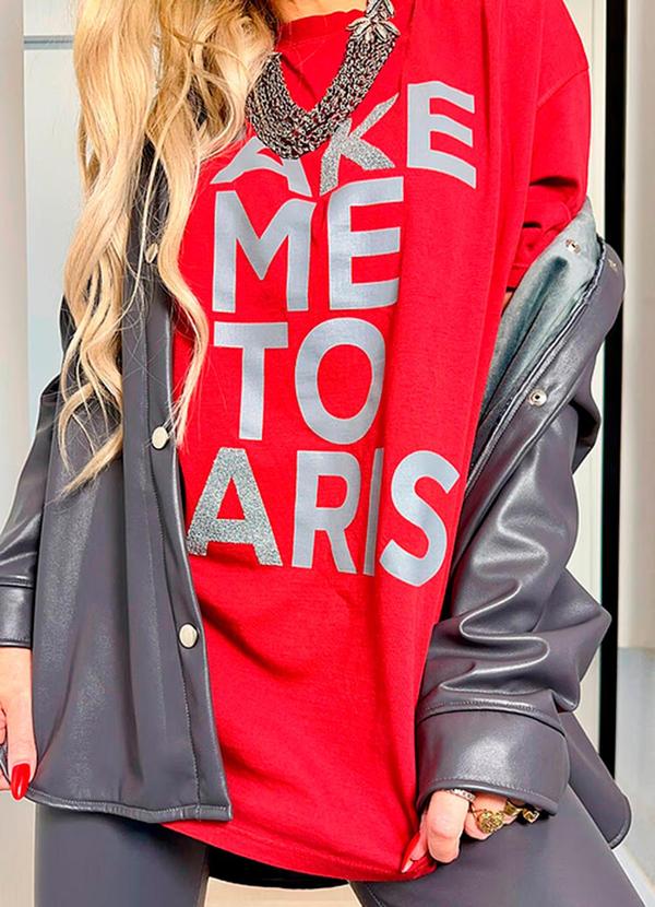 Amo Brand - T-Shirt Alongada Take Me To Paris Cereja 4