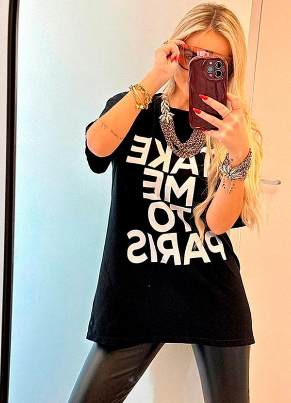 Amo Brand - T-Shirt Alongada Take Me To Paris Preta 3