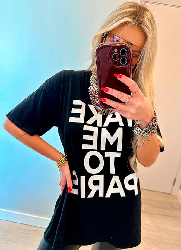 Amo Brand - T-Shirt Alongada Take Me To Paris Preta 5