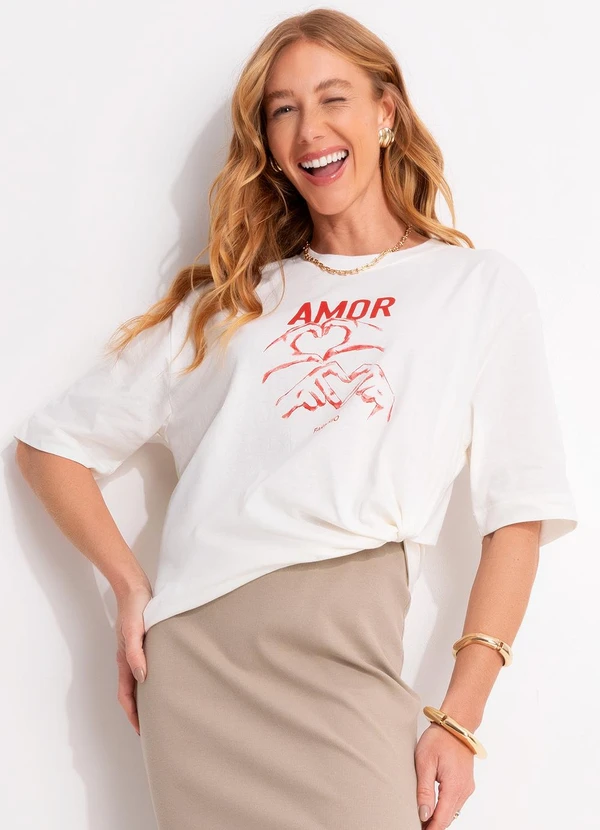 Farm - T-Shirt Ampla Amor Farm Rio Off White