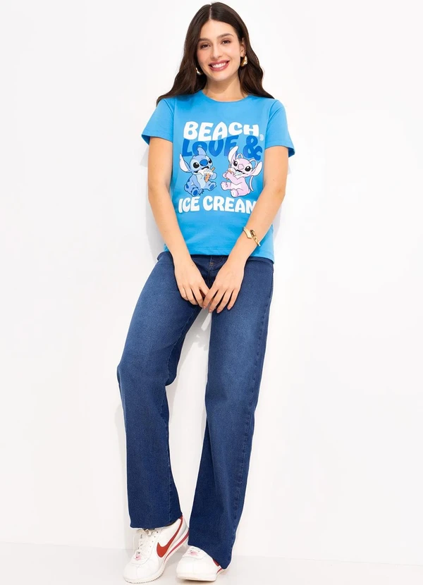 Disney - T-Shirt Azul em Malha de Algodão Penteado 3