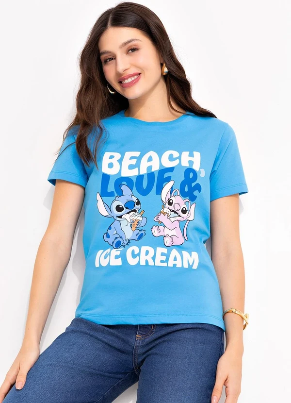 Disney - T-Shirt Azul em Malha de Algodão Penteado 4