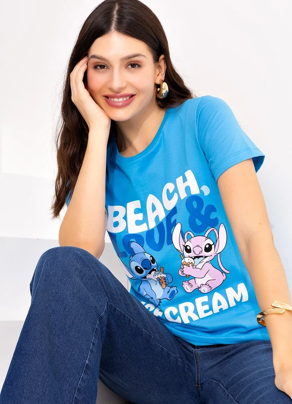 Disney - T-Shirt Azul em Malha de Algodão Penteado 6