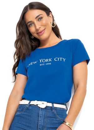 Moda Pop - T-Shirt Azul Royal em Malha de Algodão - MODA POP