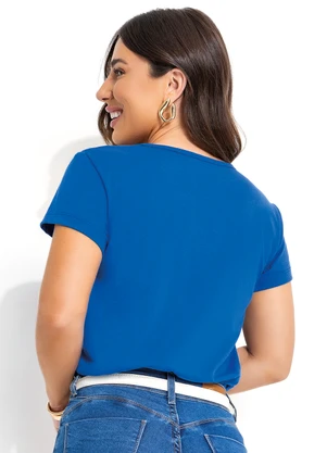 Moda Pop - T-Shirt Azul Royal em Malha de Algodão - MODA POP