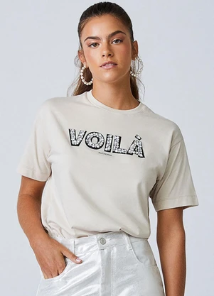 Authoria - T-Shirt Bege Voilà com Pedrarias Bege - AUTHORIA