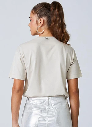 Authoria - T-Shirt Bege Voilà com Pedrarias Bege - AUTHORIA