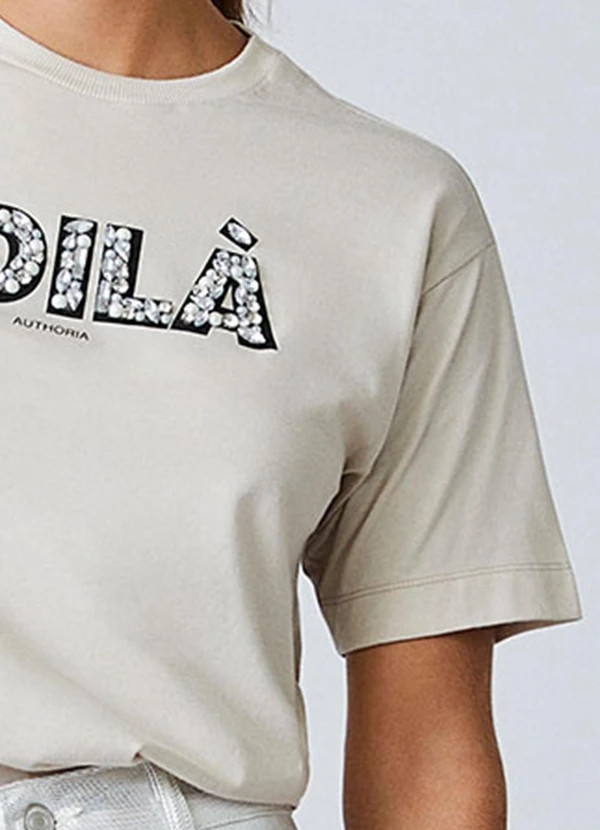 Authoria - T-Shirt Bege Voilà com Pedrarias Bege 5