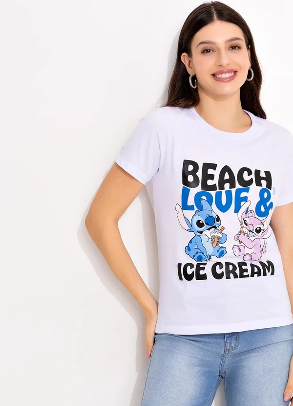 Disney - T-Shirt Branco em Malha de Algodão Penteado 4
