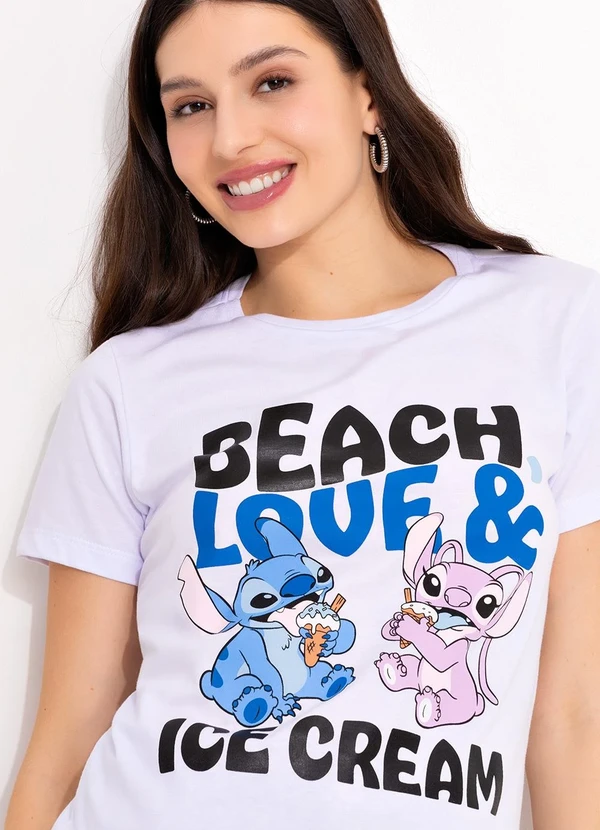 Disney - T-Shirt Branco em Malha de Algodão Penteado 5